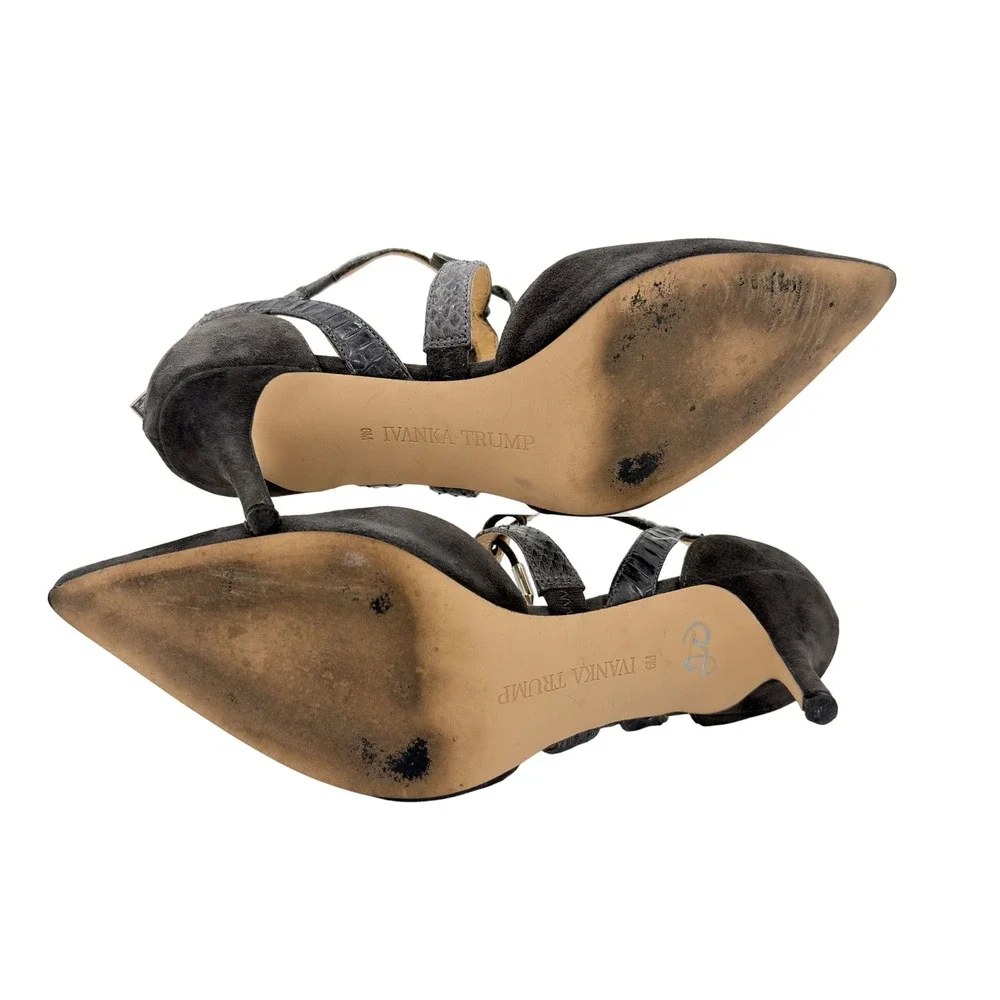 Ivanka Trump Charcoal Suede Pointed‎ Toe Ankle Strap Heels Pumps 6M